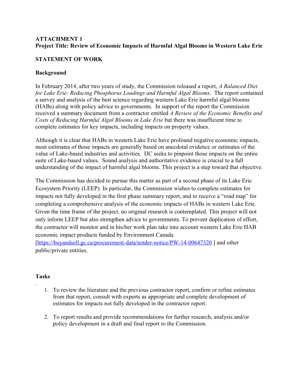 Project Title: Review of Economic Impacts of Harmful Algal Blooms in Western Lake Erie