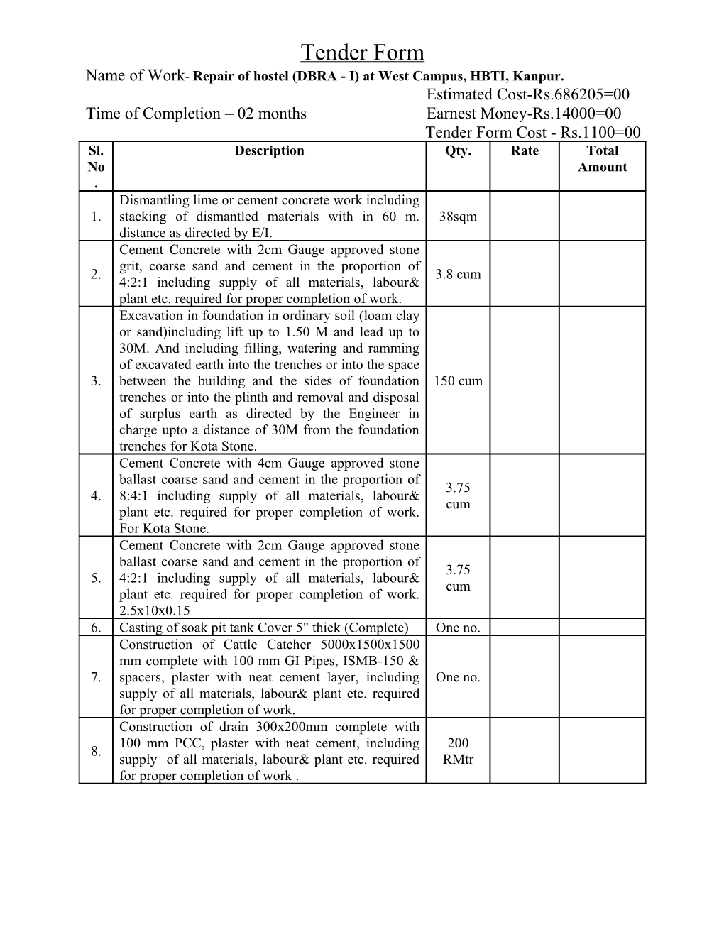 Name of Work- Repair of Hostel (DBRA - I) at West Campus, HBTI, Kanpur