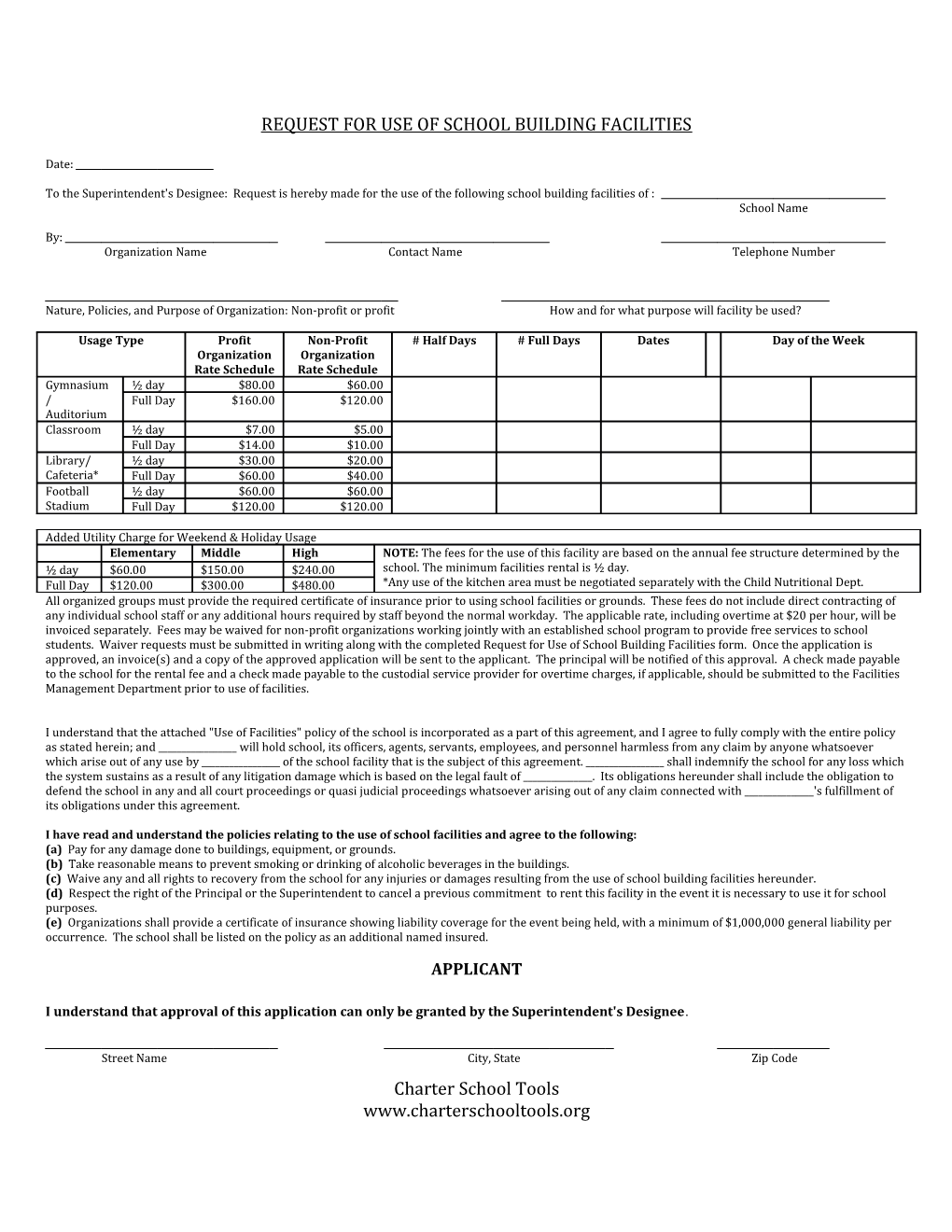 Request for Use of School Building Facilities