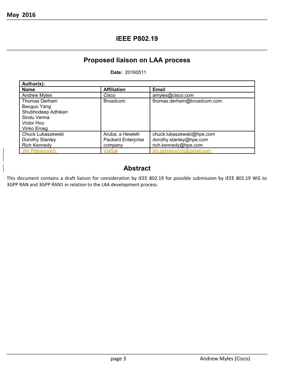 Proposed Liaison Letter