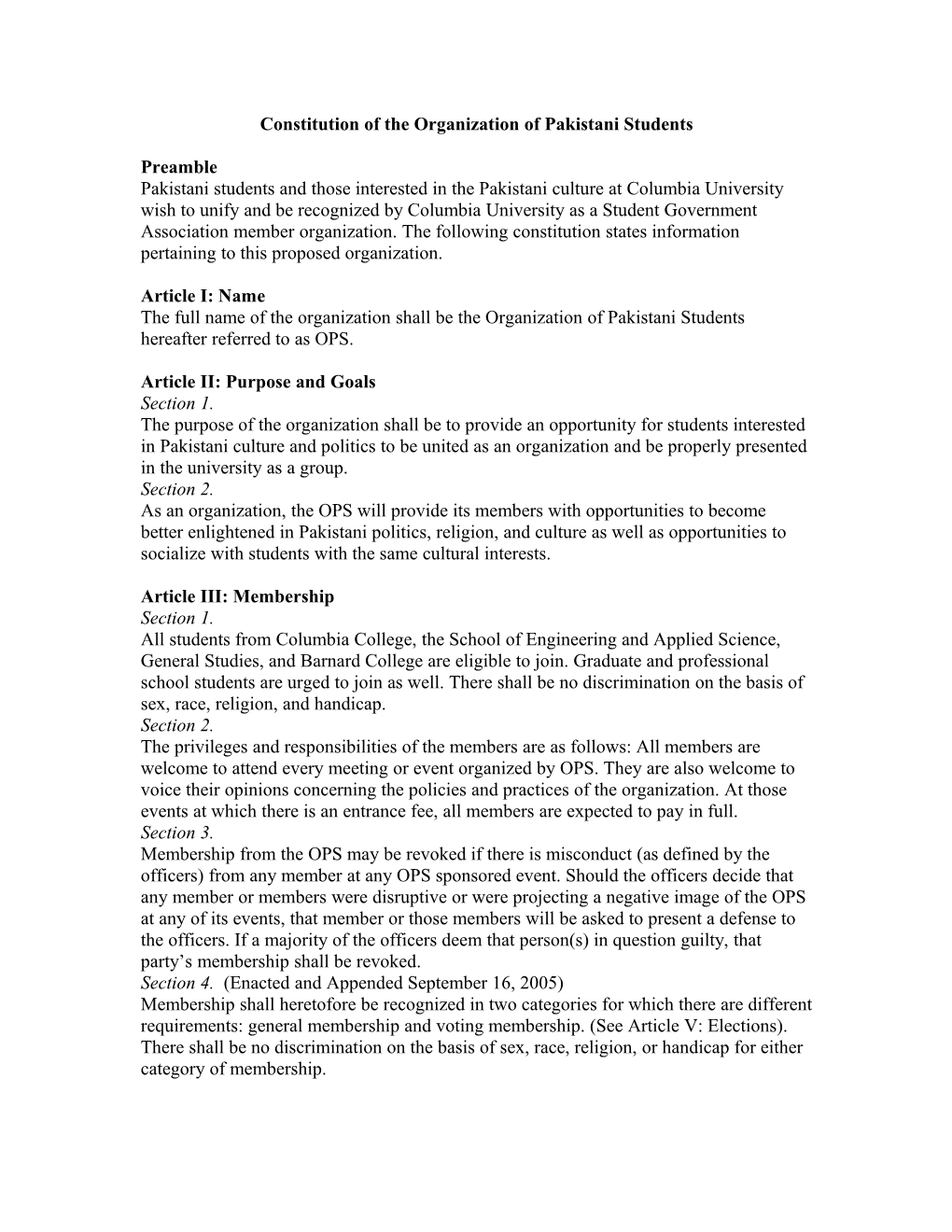 Constitution of the Organization of Pakistani Students