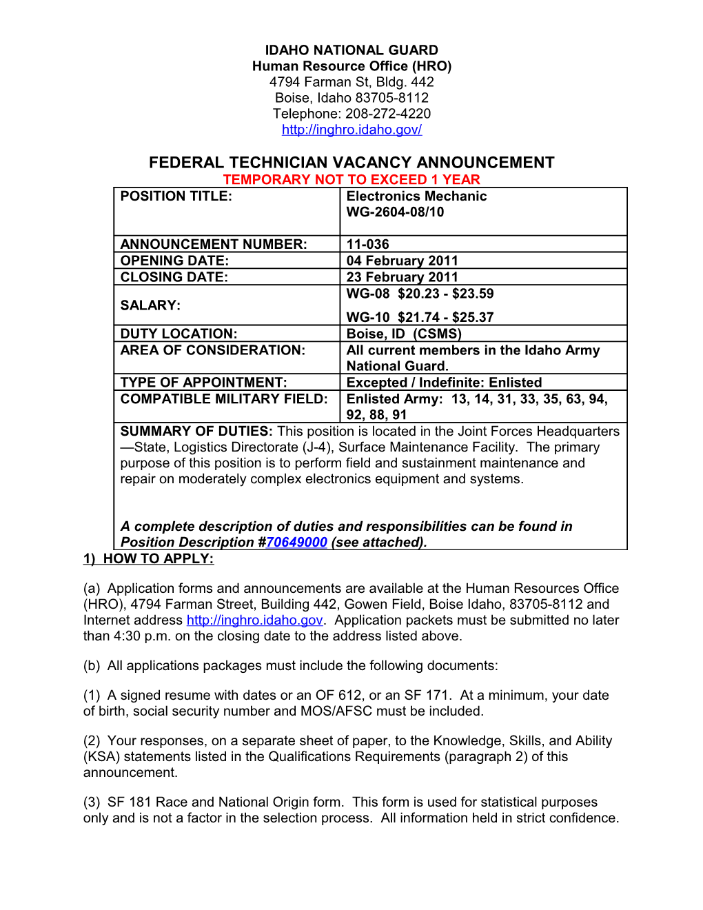 Technician Vacancy Announcement s1