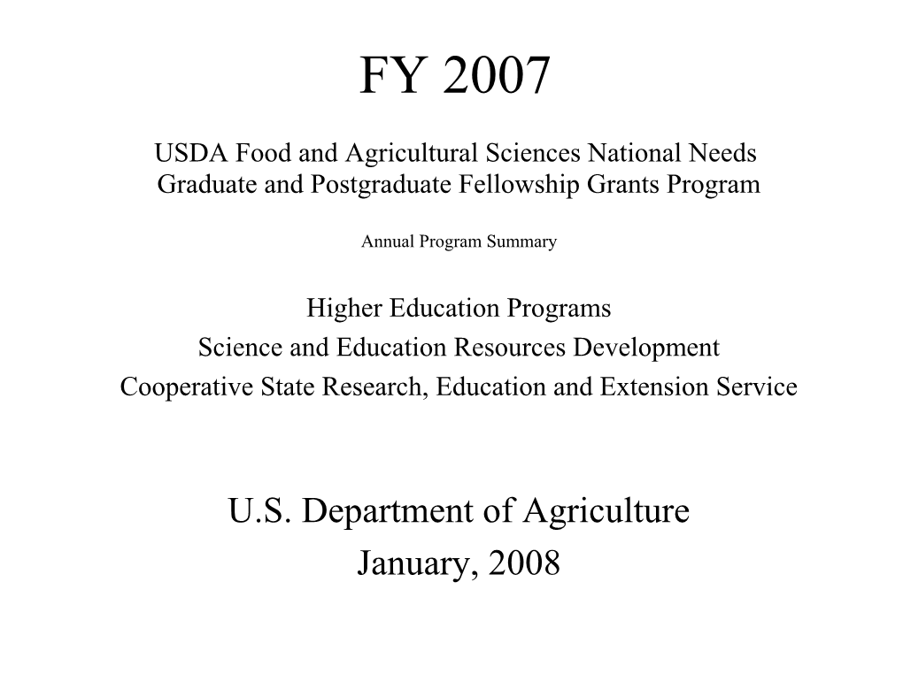 USDA Food and Agricultural Sciences National Needs Graduate and Postgraduate Fellowship