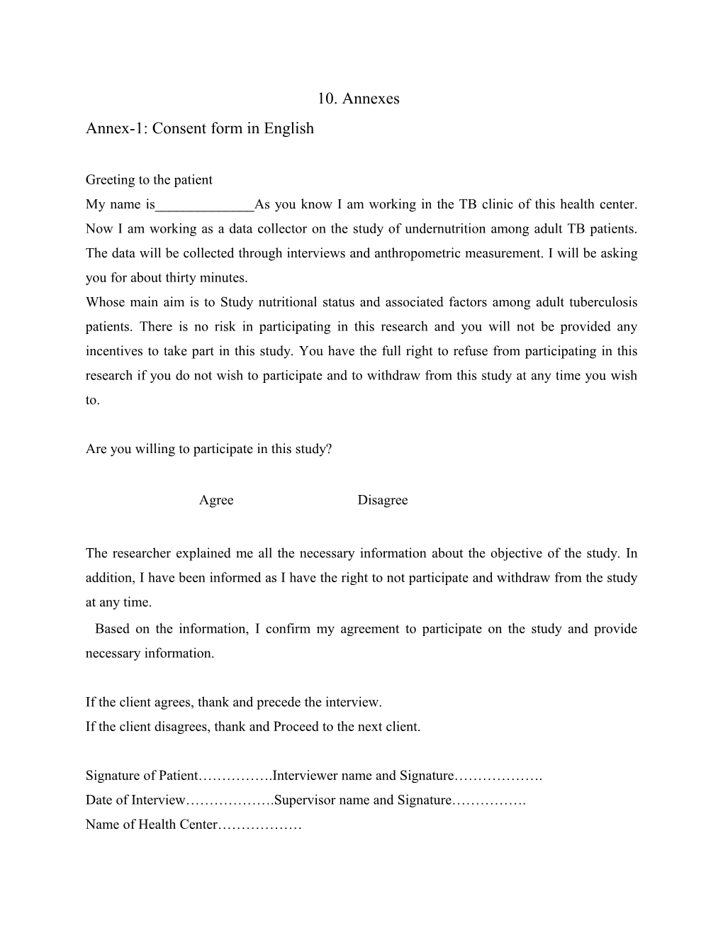 Annex-1: Consent Form in English