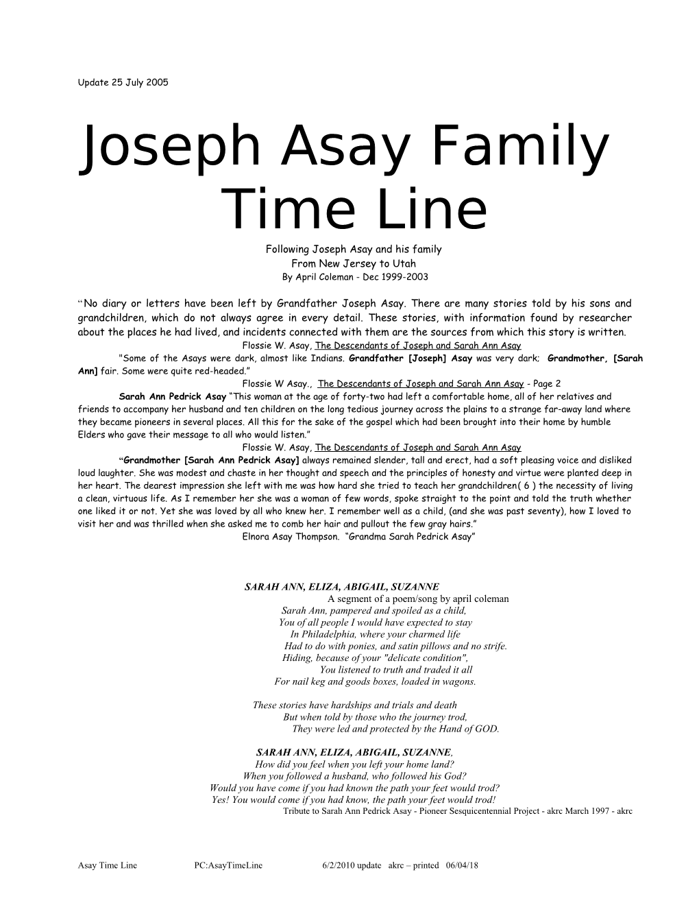 Asay Time Line