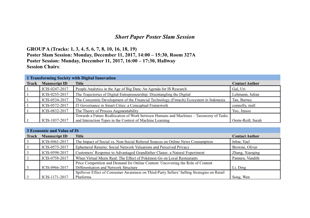 Short Paper Poster Slam Session