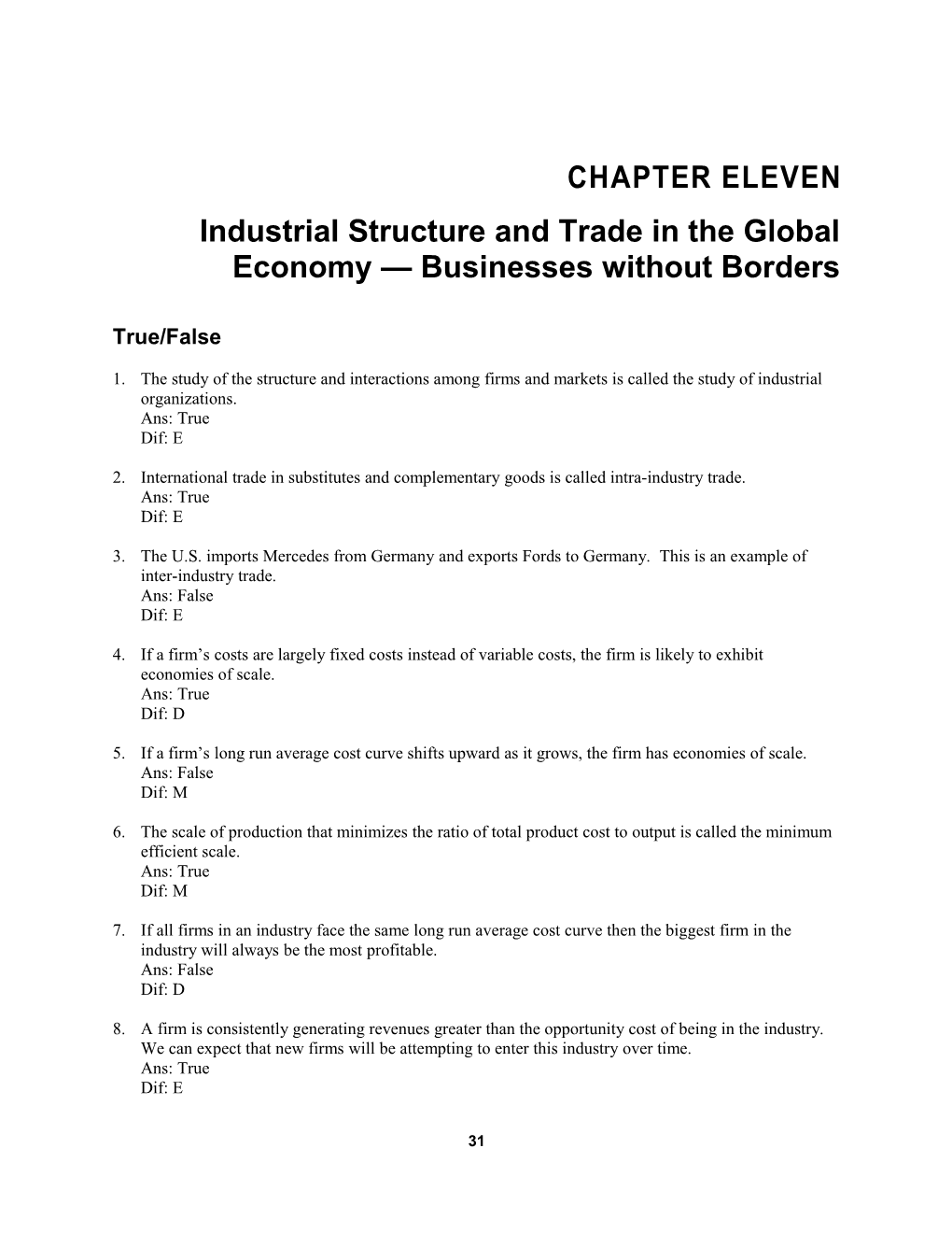 Industrial Structure and Trade in the Global Economy Business Without Borders 299