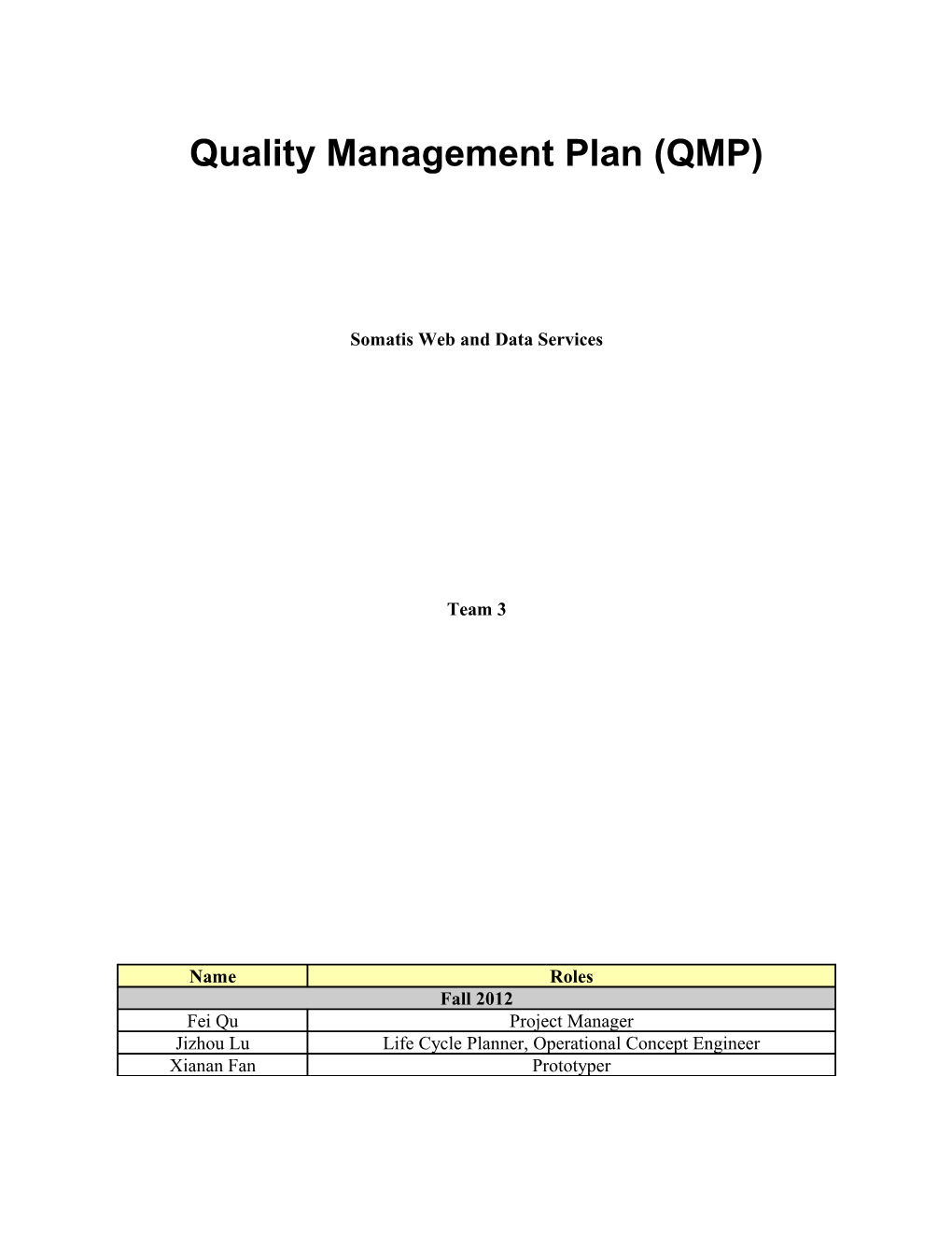 Quality Management Plan (QMP)