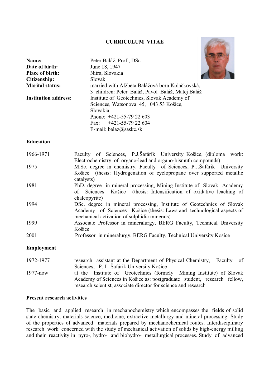 Curriculum Vitae s294