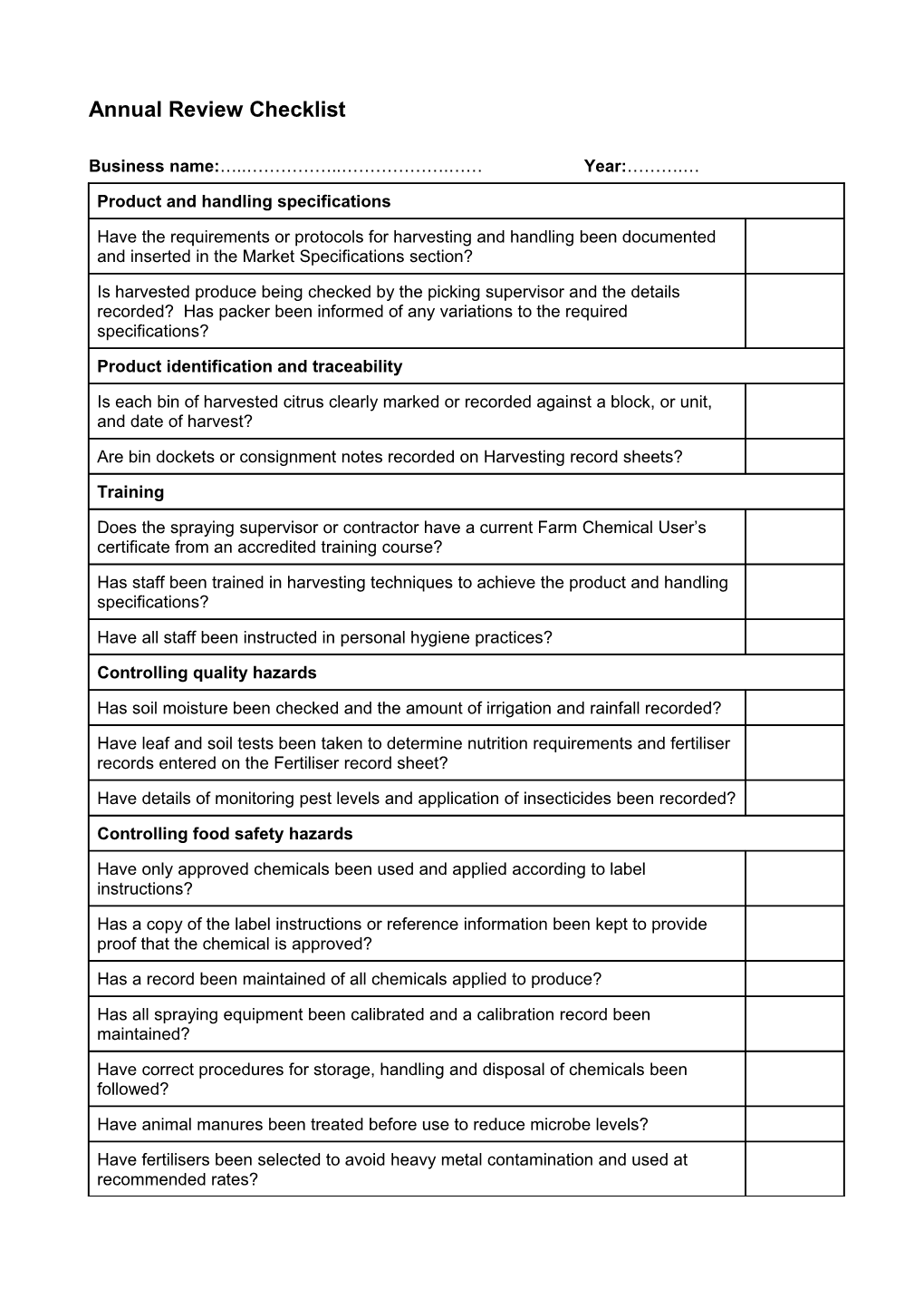 Annual Review Checklist