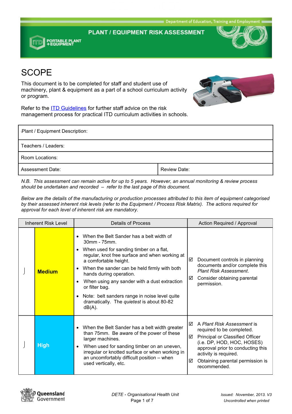 DETE - Plant & Equipment Risk Assessment s3