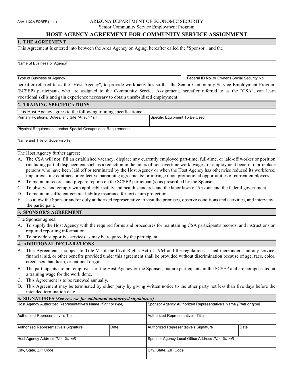 Host Agency Agreement for Community Service Assignment