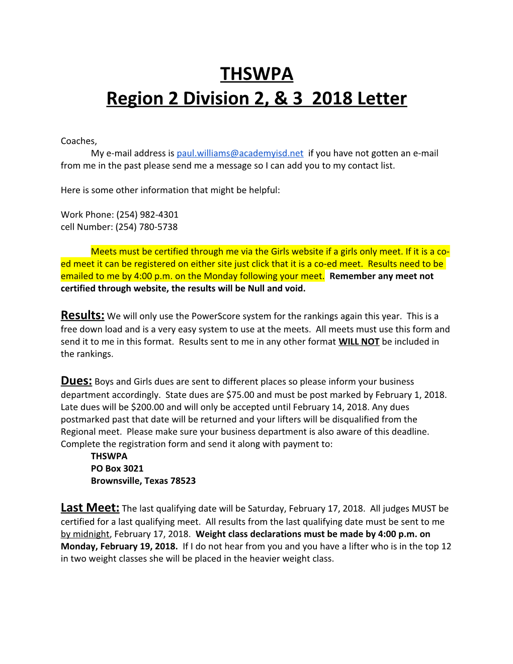 Region 2 Division 2, & 3 2018 Letter