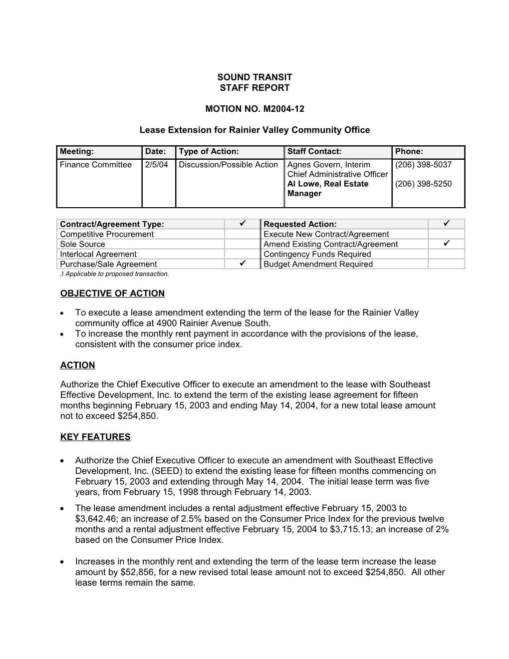 Lease Extension for Rainier Valley Community Office