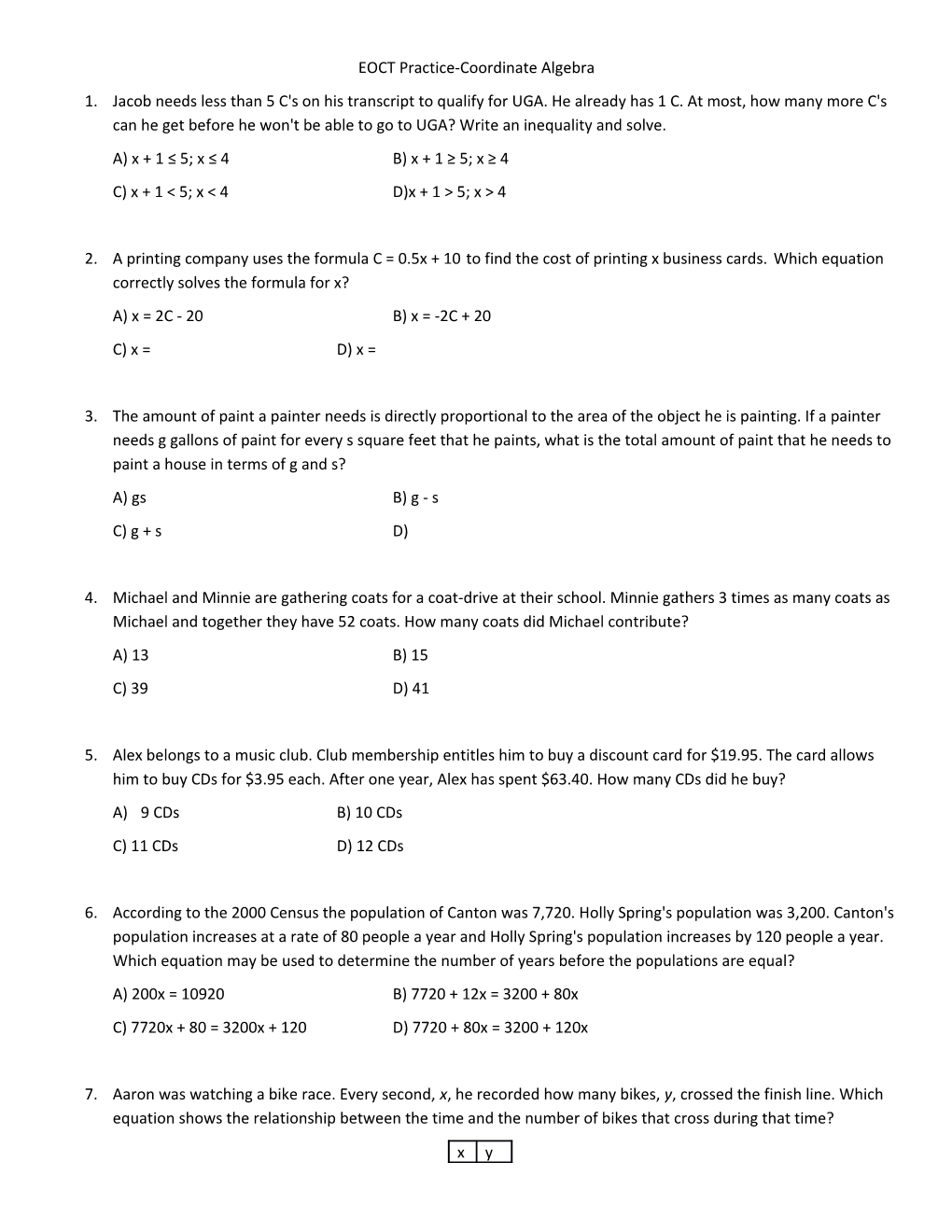 EOCT Practice-Coordinate Algebra