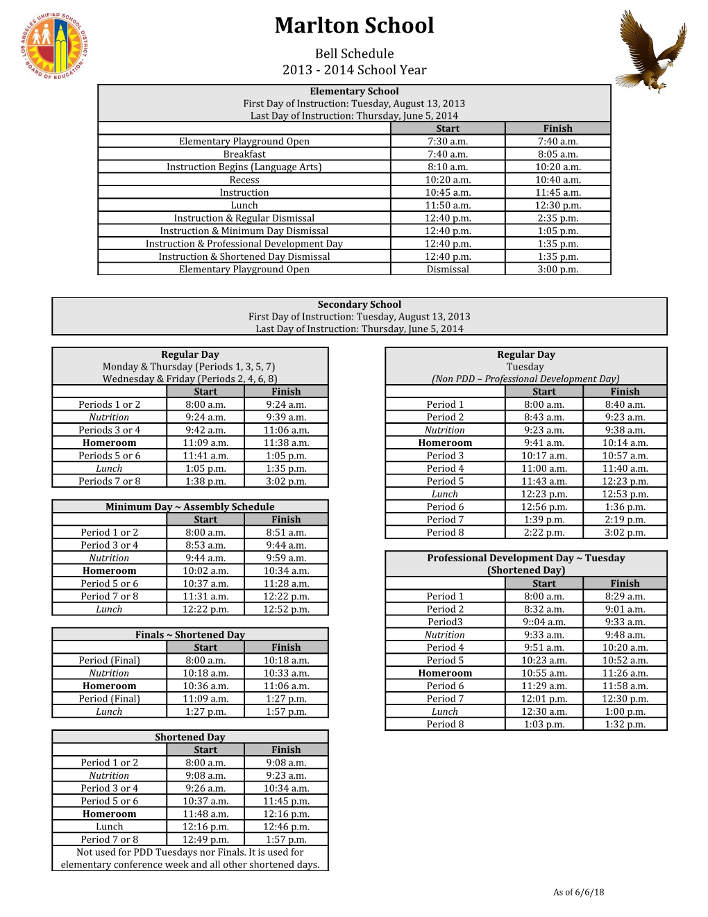 Bell Schedule