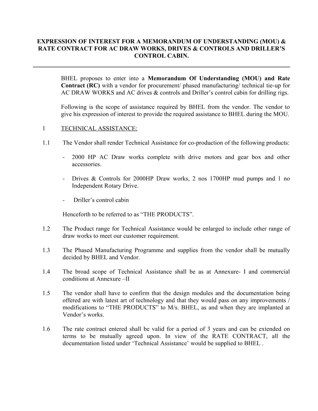 Memorandum of Understanding for Technical Assistance in the Manufacture of Gear Boxes