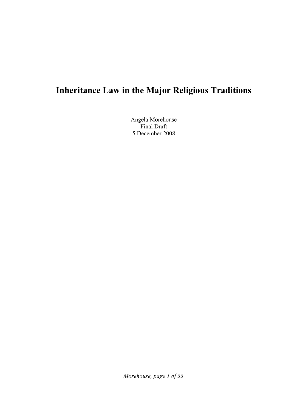 Inheritance Law in the Major Religious Traditions