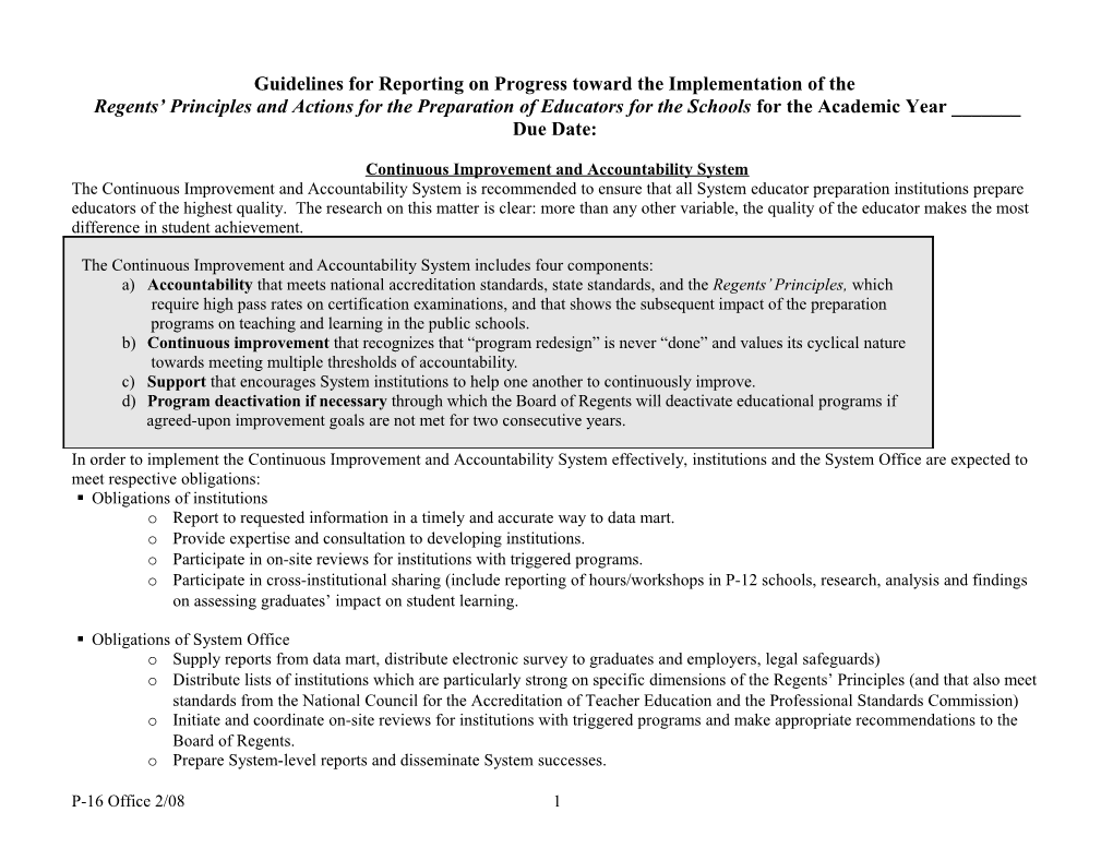 Guidelines for Implementation of the Regents Principles and Actions for the Preparation