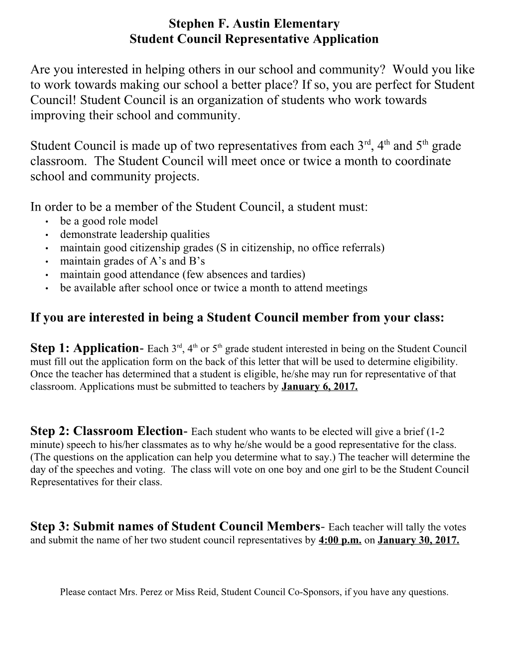 Student Council Representative Application