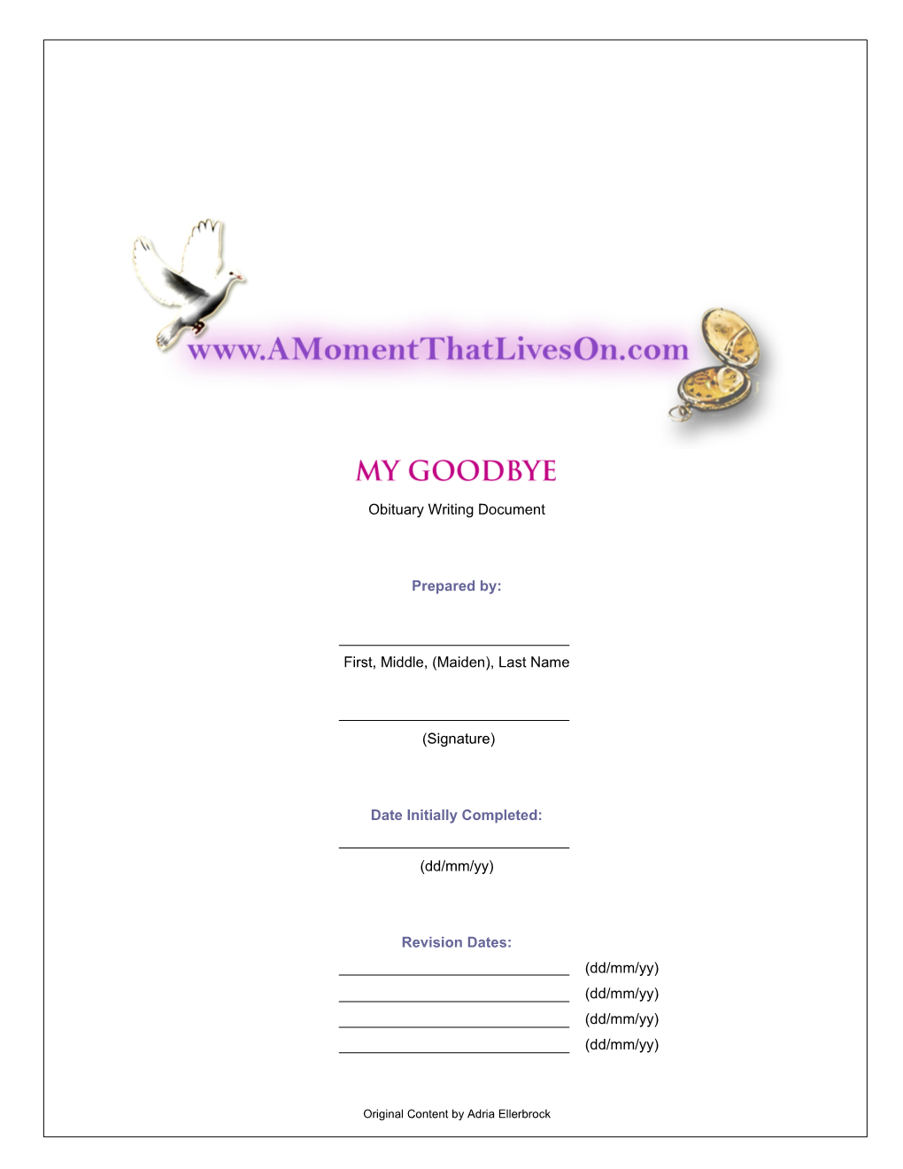 My Goodbye - Obituary Writing Document