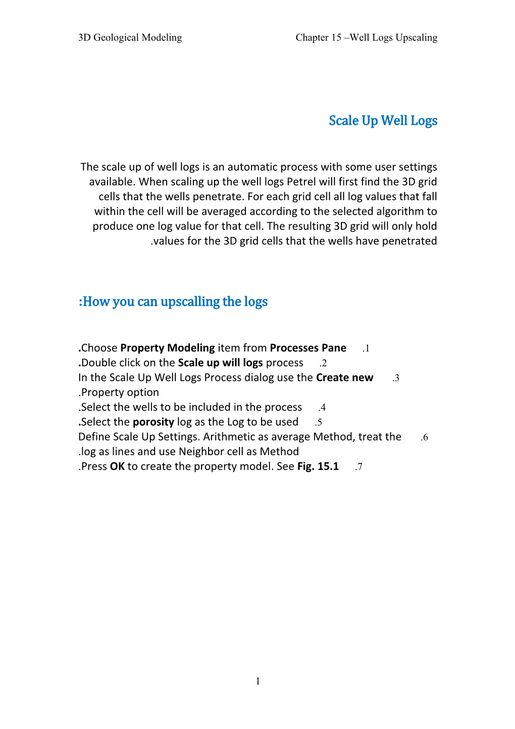 Chapter 15 Well Logs Upscaling3d Geological Modeling