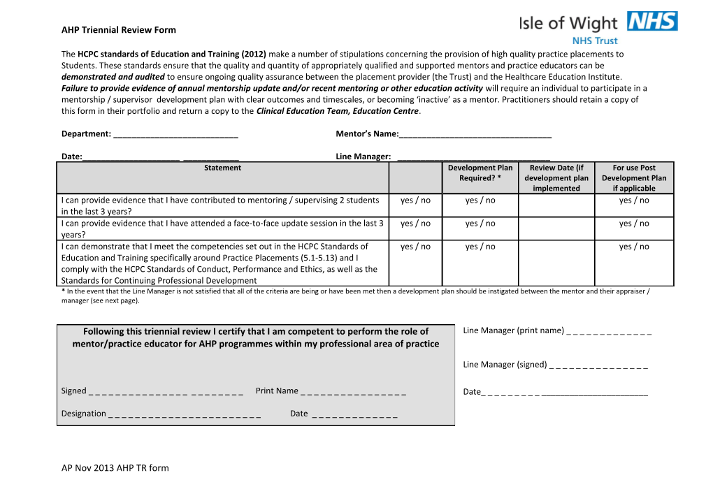 Triennial Review Form