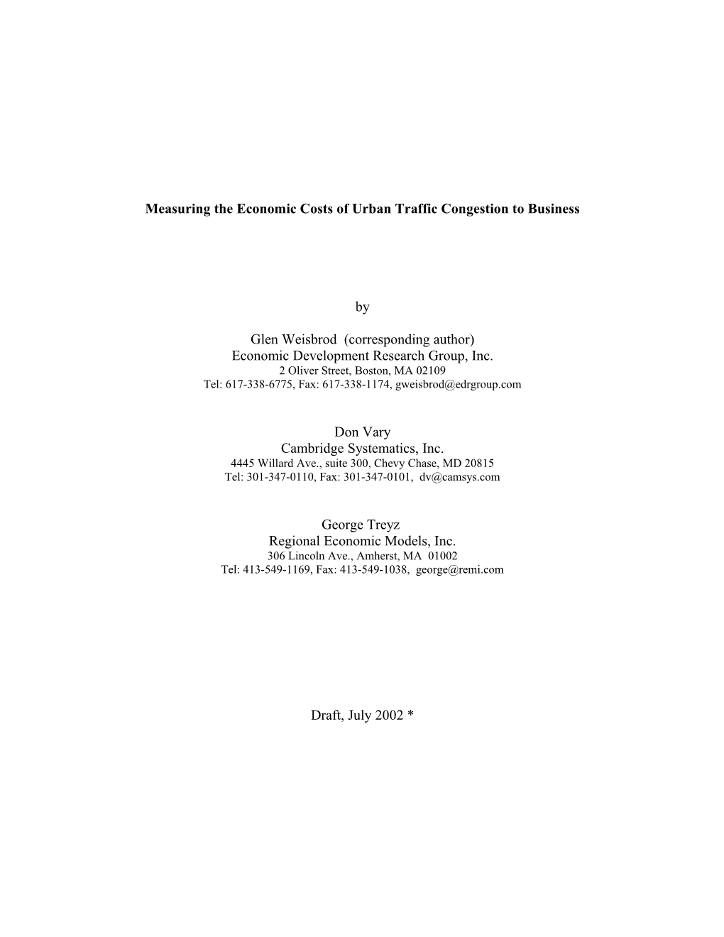 Measuring the Economic Costs of Urban Traffic Congestion to Business