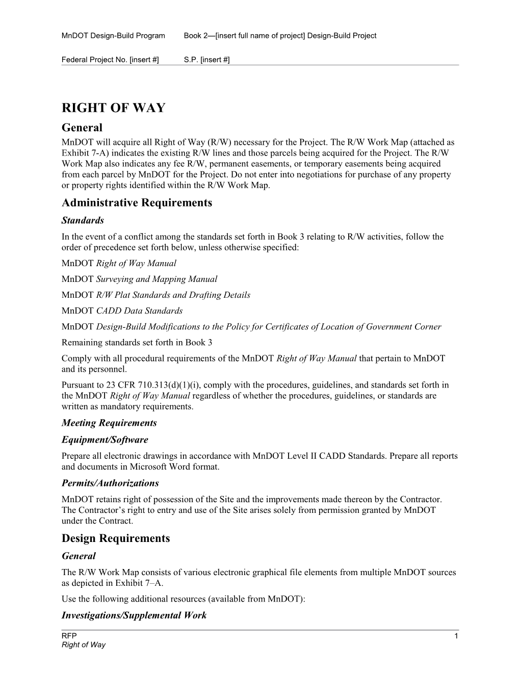 Mndot Design-Build Programbook 2 Insert Full Name of Project Design-Build Project