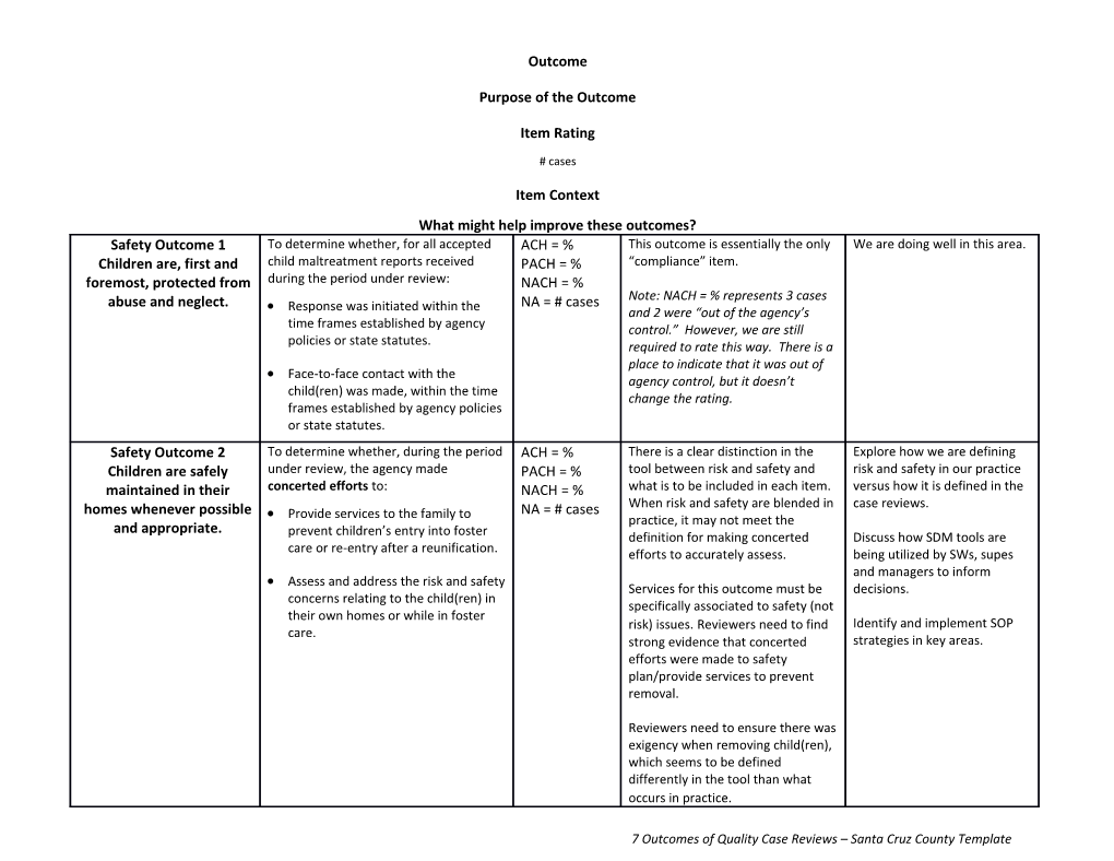 7 Outcomes of Quality Case Reviews Santa Cruz County Template