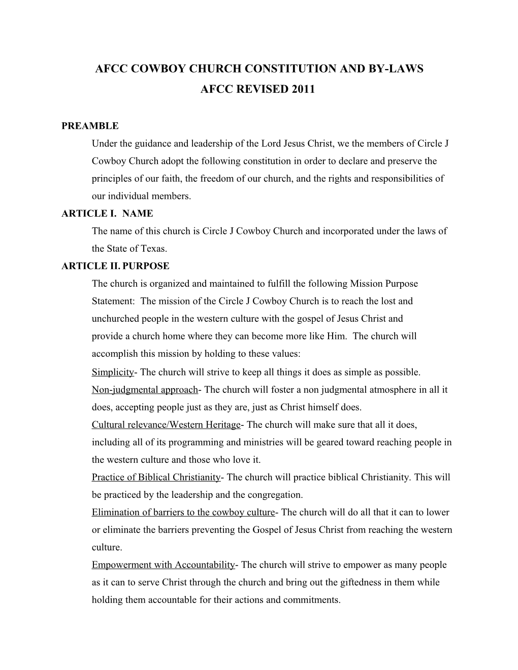 Afcc Cowboy Church Constitution and By-Laws