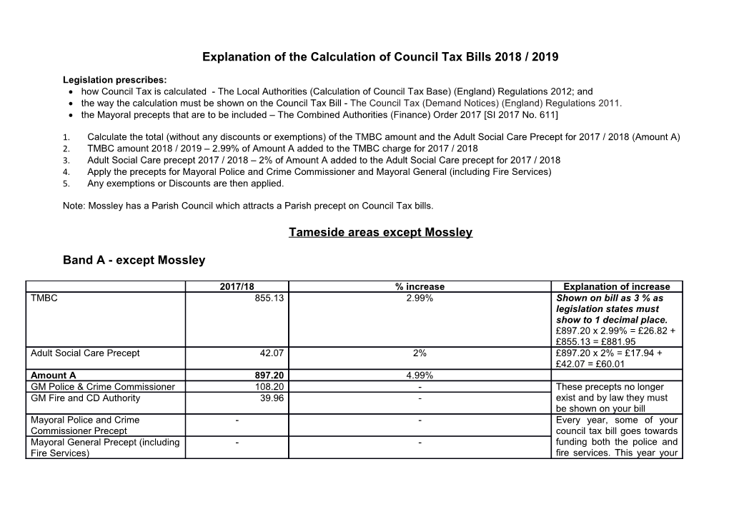 Explanation of the Calculation of Council Tax Bills 2018 / 2019