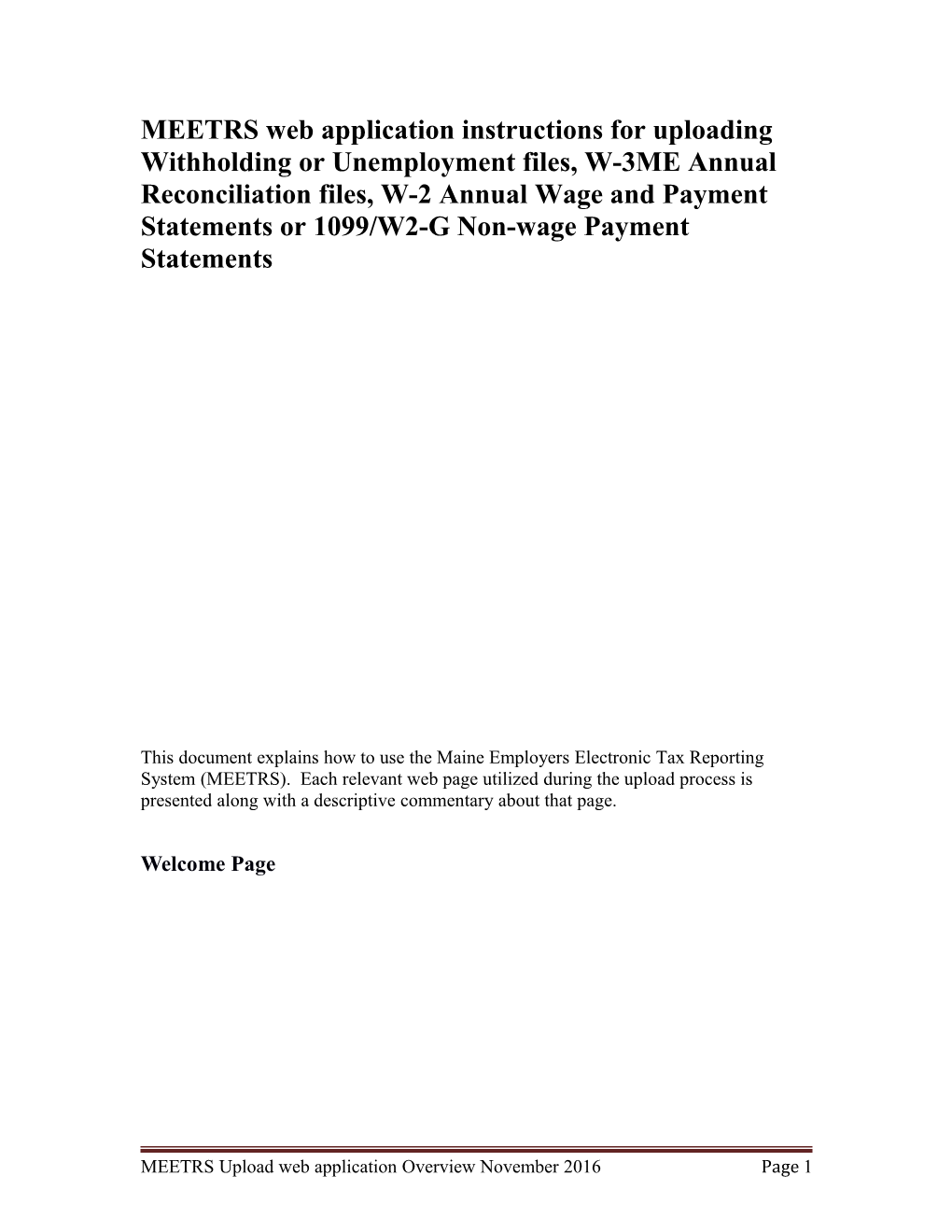 MEETRS Web Application Instructions for Uploading Withholding Or Unemployment Files, W-3ME