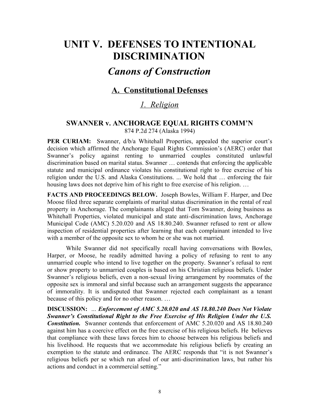 Unit V. Defenses to Intentional Discrimination