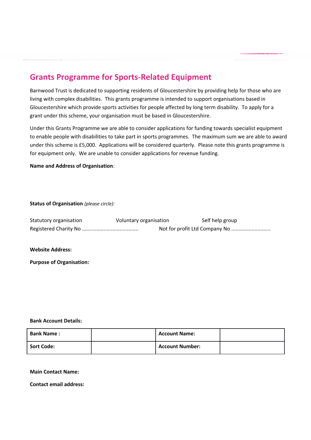 Grants Programme for Sports-Related Equipment