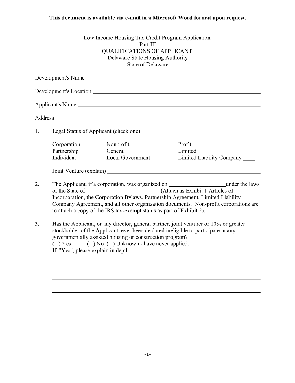 This Document Is Available Via E-Mail in a Microsoft Word Format Upon Request