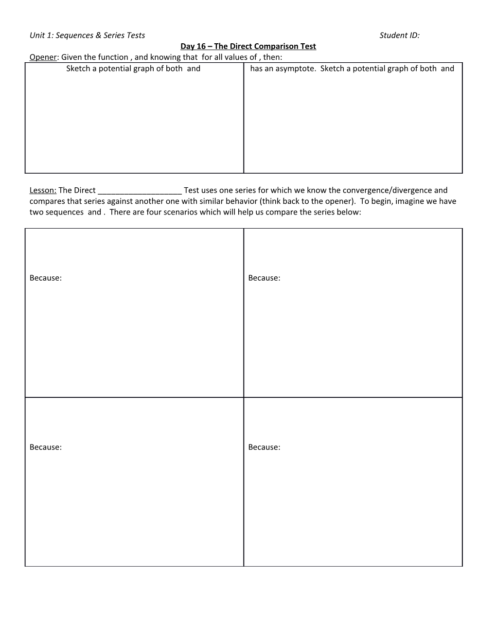 Unit 1: Sequences & Series Testsstudent ID