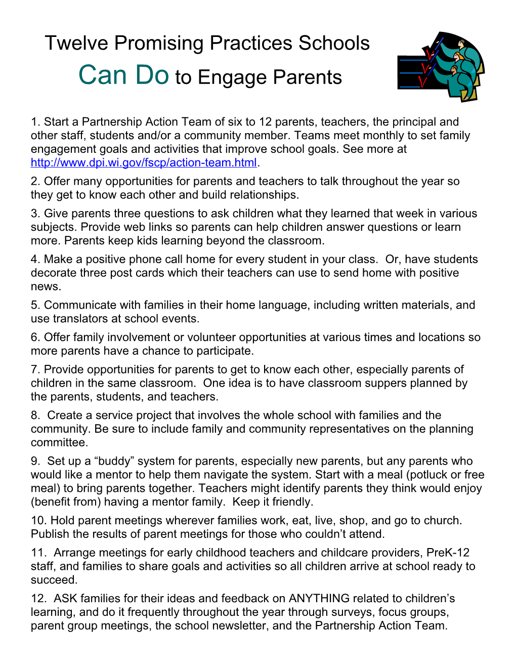 Twelve Promising Practices Schools Can Do to Engage Parents