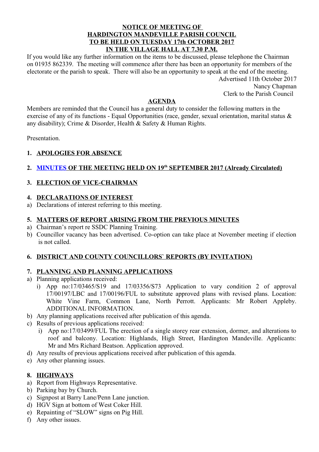 Notice of Meeting Of s1