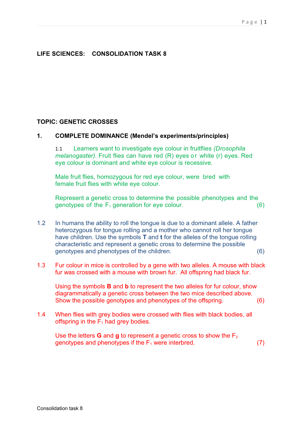 Life Sciences: Consolidation Task 8