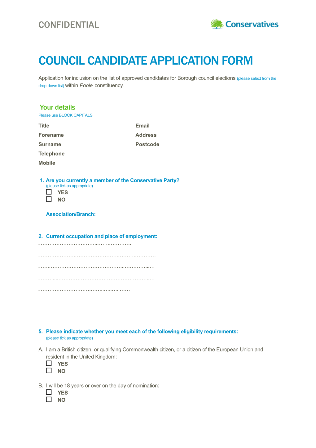 Council Candidate Application Form