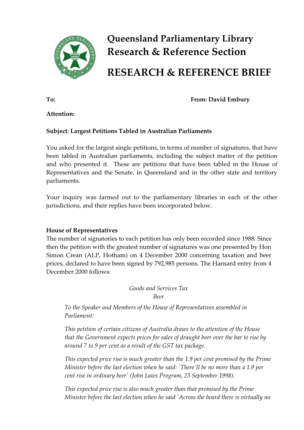 Subject: Largest Petitions Tabled in Australian Parliaments