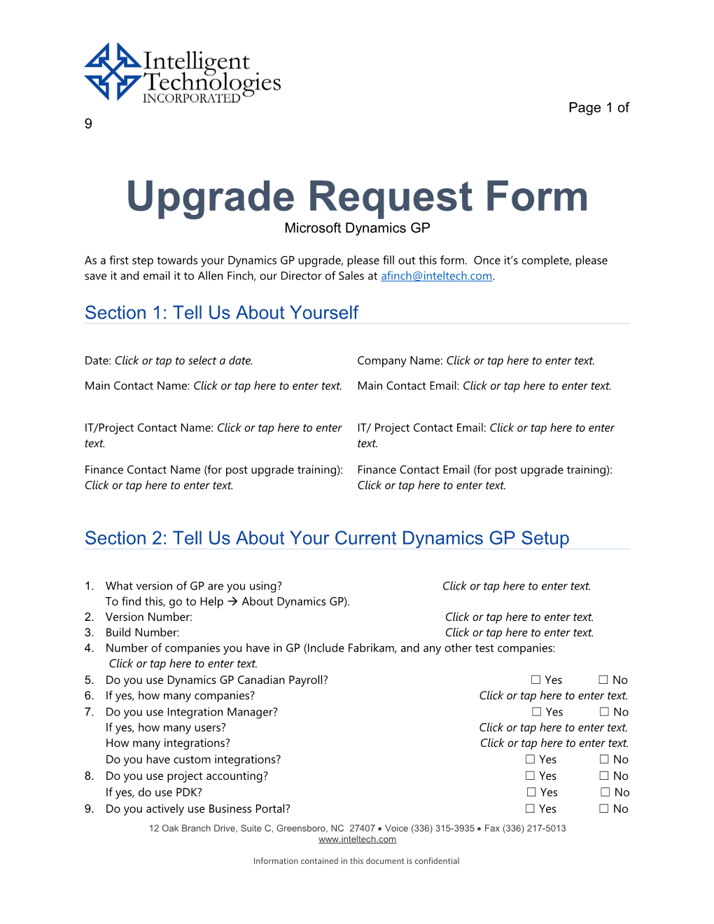 Upgrade Request Form