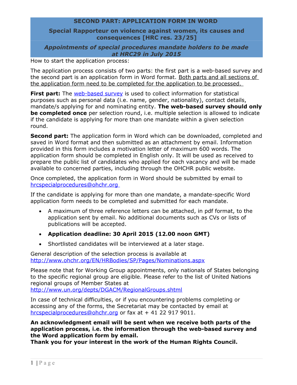 Human Rights Council Secretariat (Standardized Form) s17