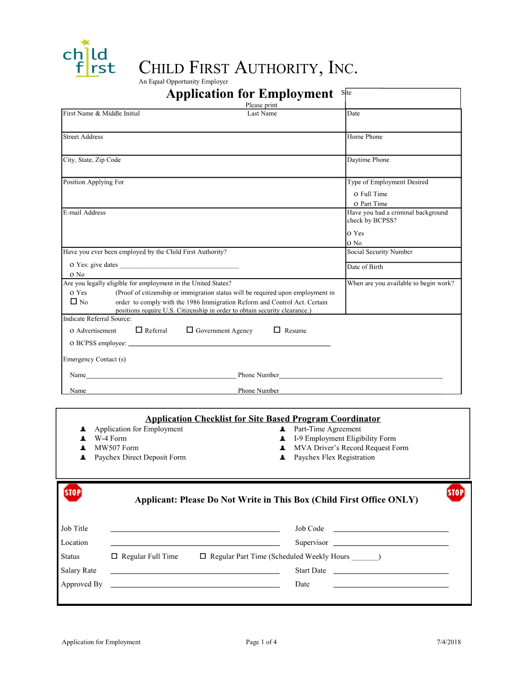 Application for Employment s98