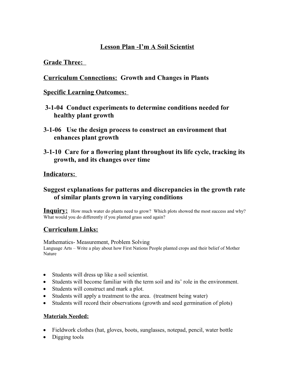 Lesson Plan -I M Soil Scientist