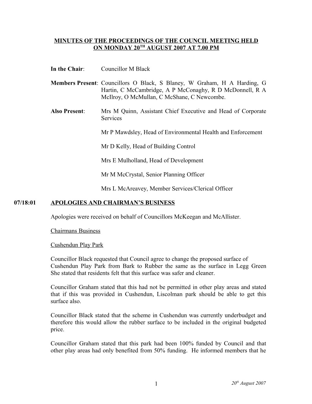 Minutes of the Proceedings of the Council Meeting Held s11