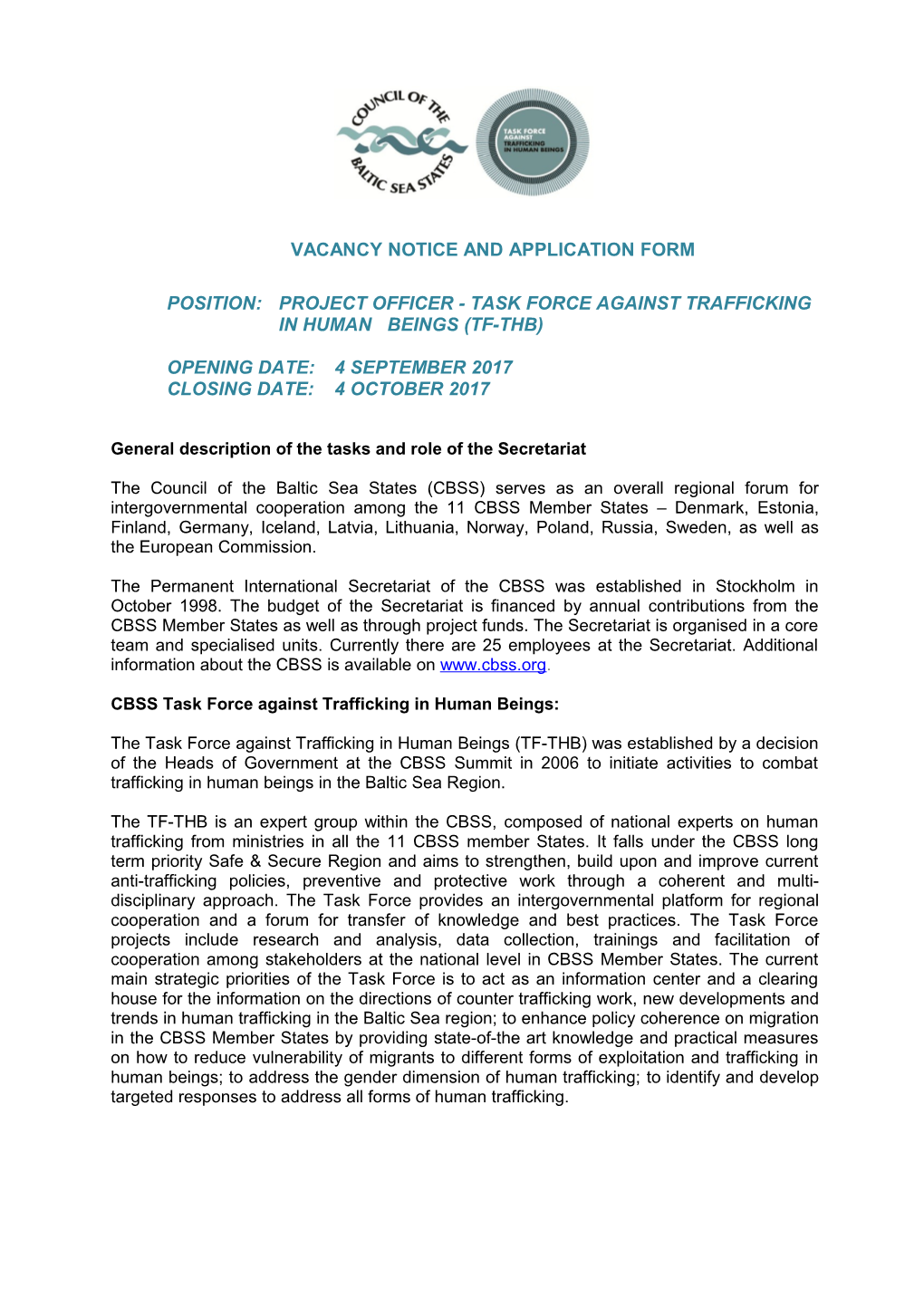 Vacancy Notice and Application Form