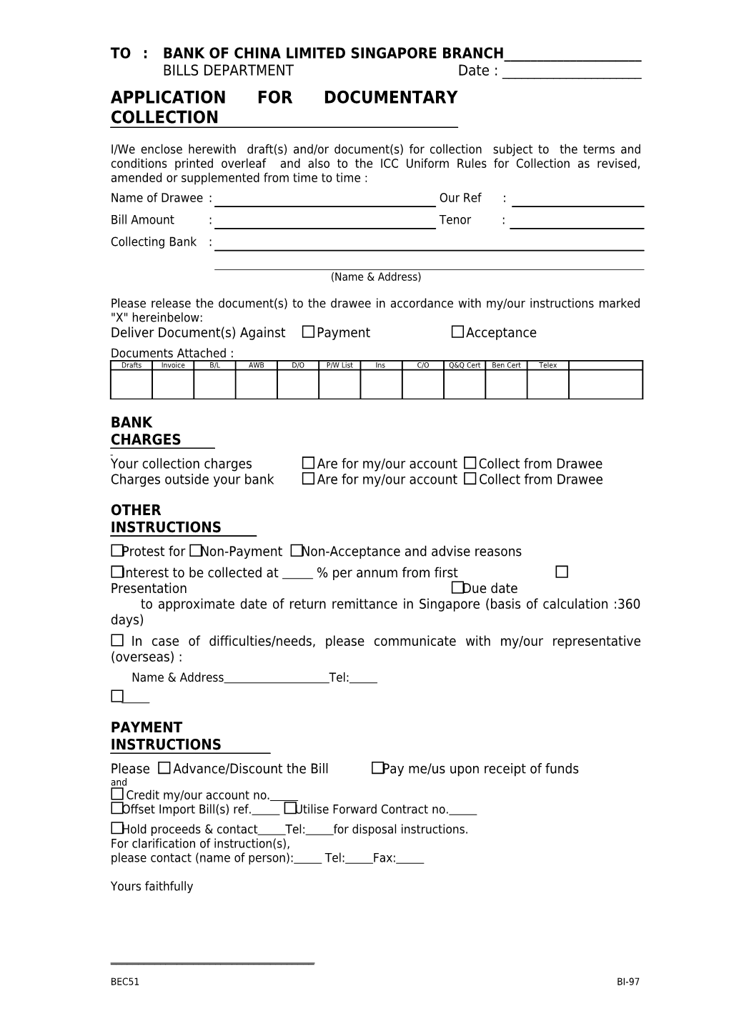 Application for Documentary Collection
