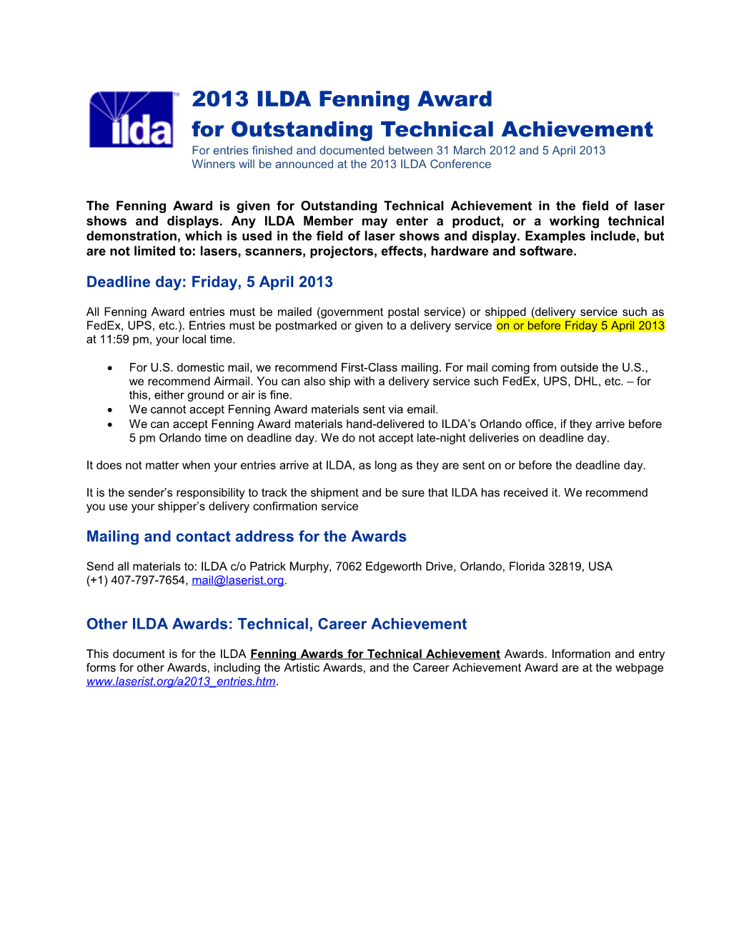 ILDA Tech Awards - Rules and Entry Form